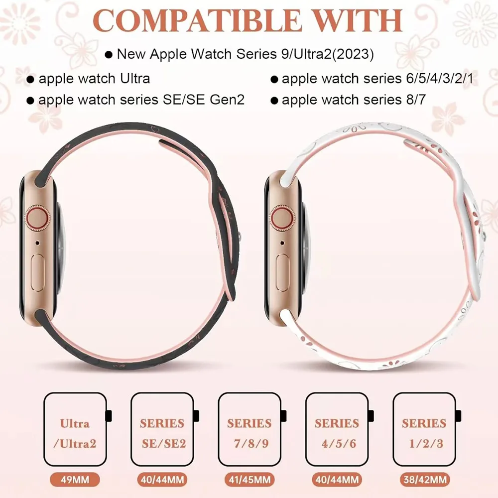 애플 워치용 실리콘 스트랩, 각인 밴드 시리즈 7, 8, 9, 41mm, 45mm, 38, 49, 42mm, 여성용 팔찌, 아이워치 6, 5, 4, Se, 44, 40mm 울트라용
