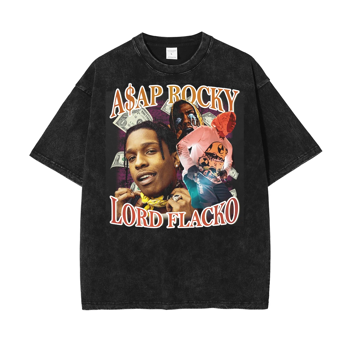 

Men Washed T-Shirt Rapper Portrait Graphic Printed T Shirt Hip Hop Streetwear 2023 Summer Harajuku Oversized Cotton Tees Tops