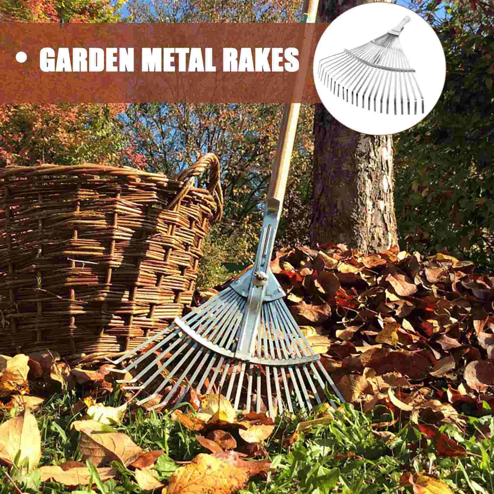 Stainless Steel Telescopic Handle Leaf Rake Durable Garden Tools Expandable Lawn Yard Metal Rakes For Gardening