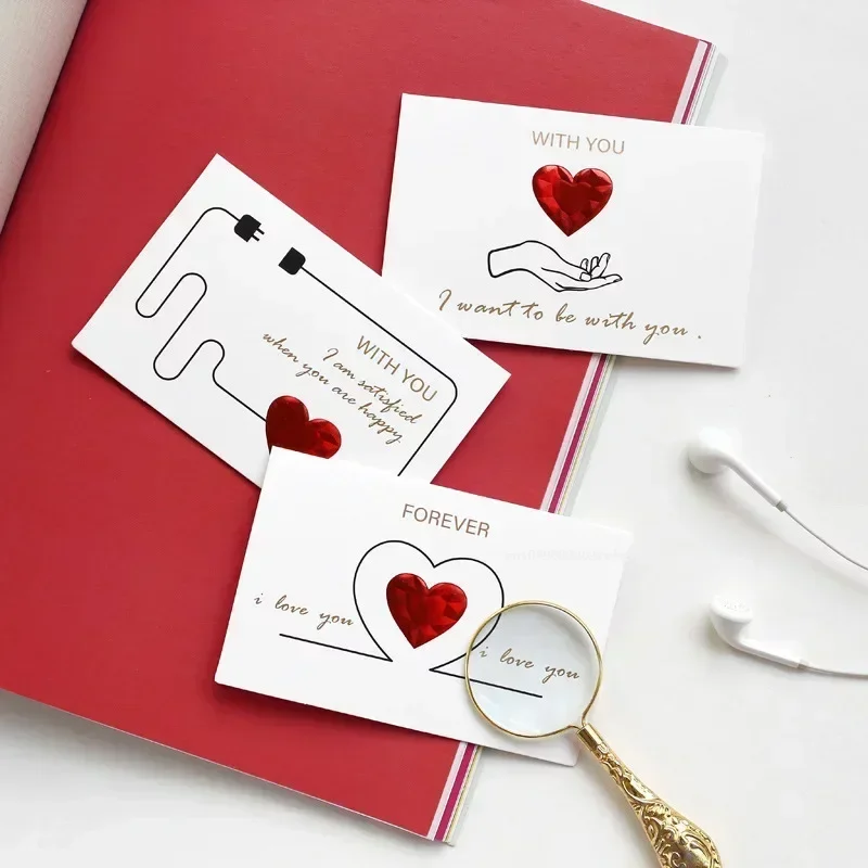 6 Styles Solid Red Heart Greeting Card with Envelopes Romantic Letter I Love You Forever Wedding Invitation Valentine's Day
