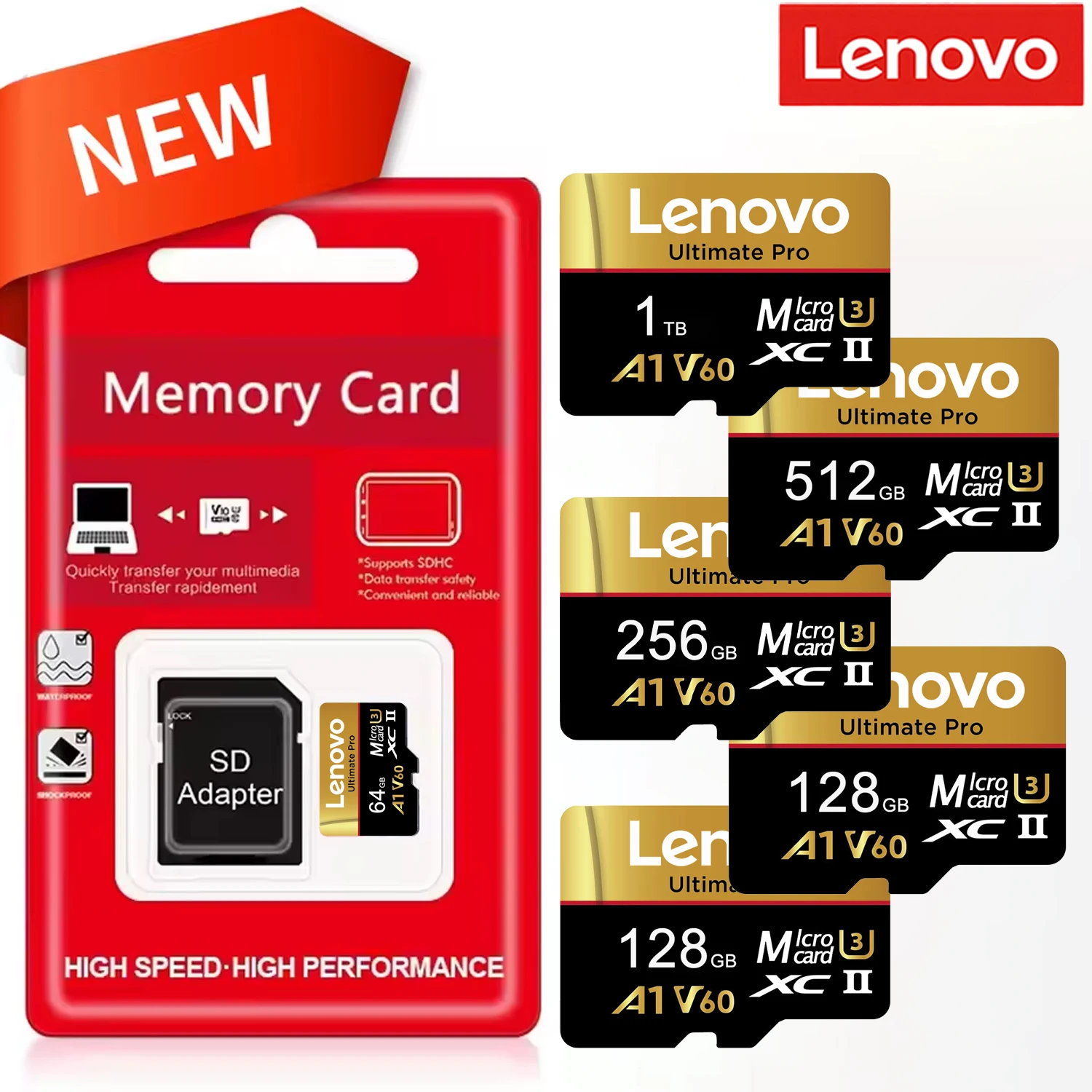 레노버 마이크로 SD 카드 1TB 고속 TF 플래시 메모리 카드 128GB 256GB 512GB 1TB U3 V60 4K 풀 HD 고프로 액션 카메라용