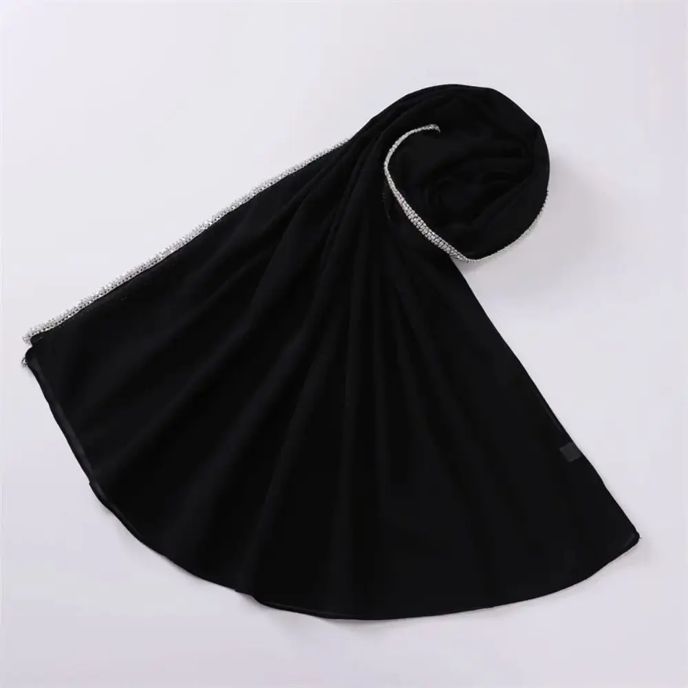 Bling Rhinestone Bubble Chiffon Hijab Shawl Solid Color Veil Beach Sunscreen Headscarf Outdoor Windproof Head Wrap 6