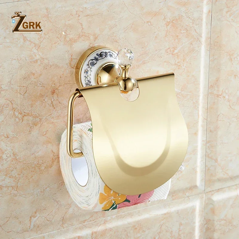 ZGRK Bath Hardware Sets Wall Mount Paper Roll Holder Toilet Gold Paper Holder Tissue Box Soap Dish Cup Hold Bathroom Accessories