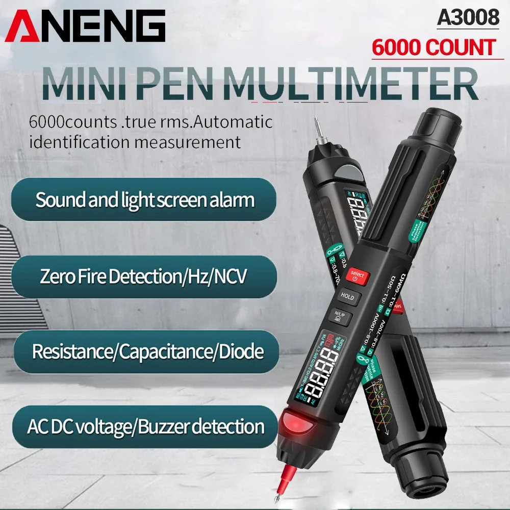 

ANENG A3008 6000 Counts Digital Intelligent Professional Multimeter Sensor Non-Contact Pen Tester Current Meter Voltmeter Tools