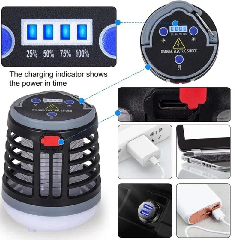 Hanging UV LED Mosquito Killer Lamp Electric Shock Insect Repeller Light USB Portable Outdoor Waterproof Hiking Camping Lantern mosquito killer lamp mosquito lamp
