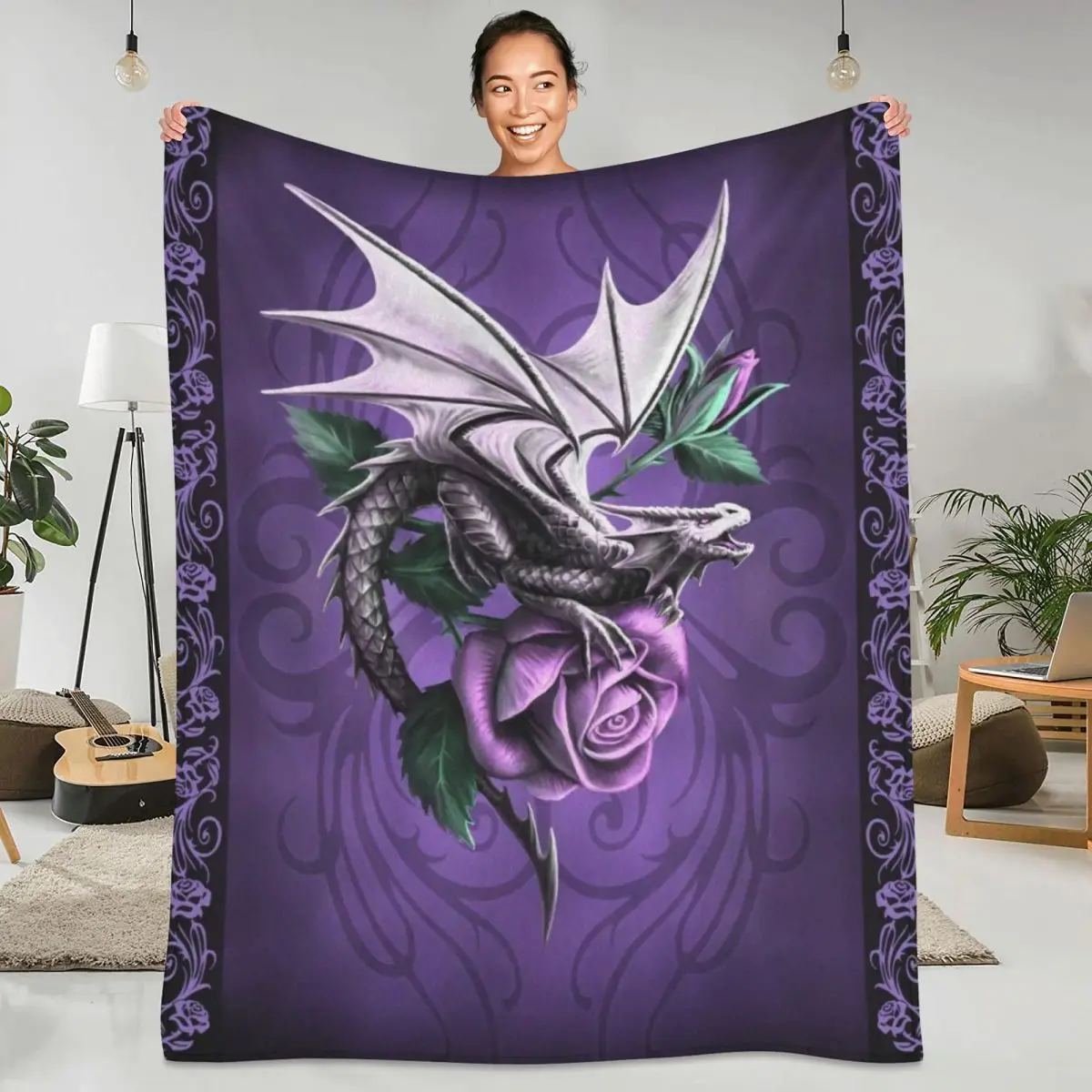 

Flame Dragon Phoenix Western Myth Blanket Purple Camping Flannel Throw Blanket Super Soft Couch Chair Custom Bedspread Gift Idea
