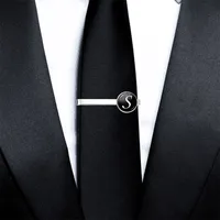 26 Alphabet Letters Print Personality Men Tie Clip & Cufflinks Set Shirt Suit Cuff Links Wedding Jewelry Fathers Day Gift 5