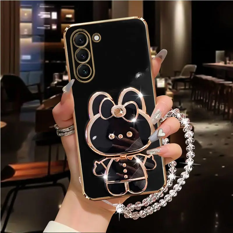 S 24S 23S 22 Diamant Strap Spiegel Kaninchen Telefon Halter Fall Für Samsung Galaxy S24 S20 S21 S22 S23 Ultra plus FE Stand Abdeckung – Detail 11