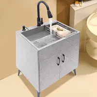 Stainless steel Kitchen sink Laundry Sink W/ Cabinet and Faucet alloy Cabinet for Laundry Utility Room Laundry Tub 1