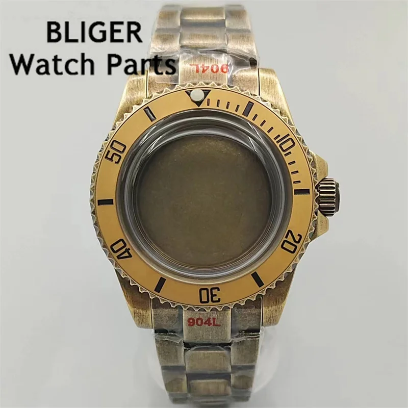 

BLIGER Latest styles Bronze gold coating 40mm sterile watch case Dome sapphire glass fit NH35 Miyota9015 PT5000 movement