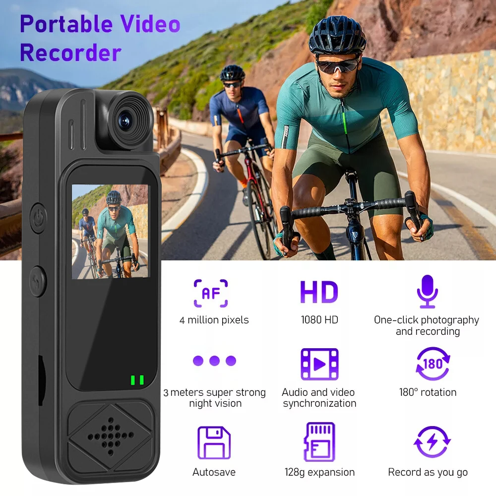 HD 1080P Mini fotocamera da 1.3 pollici Videoregistratore digitale Visione notturna a infrarossi Fotocamera per il corpo della polizia Videocamera sportiva ruotabile - immagine 4