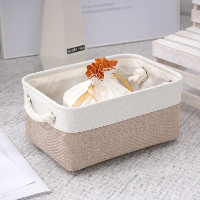 Linen fabric storage basket close-up showing texture