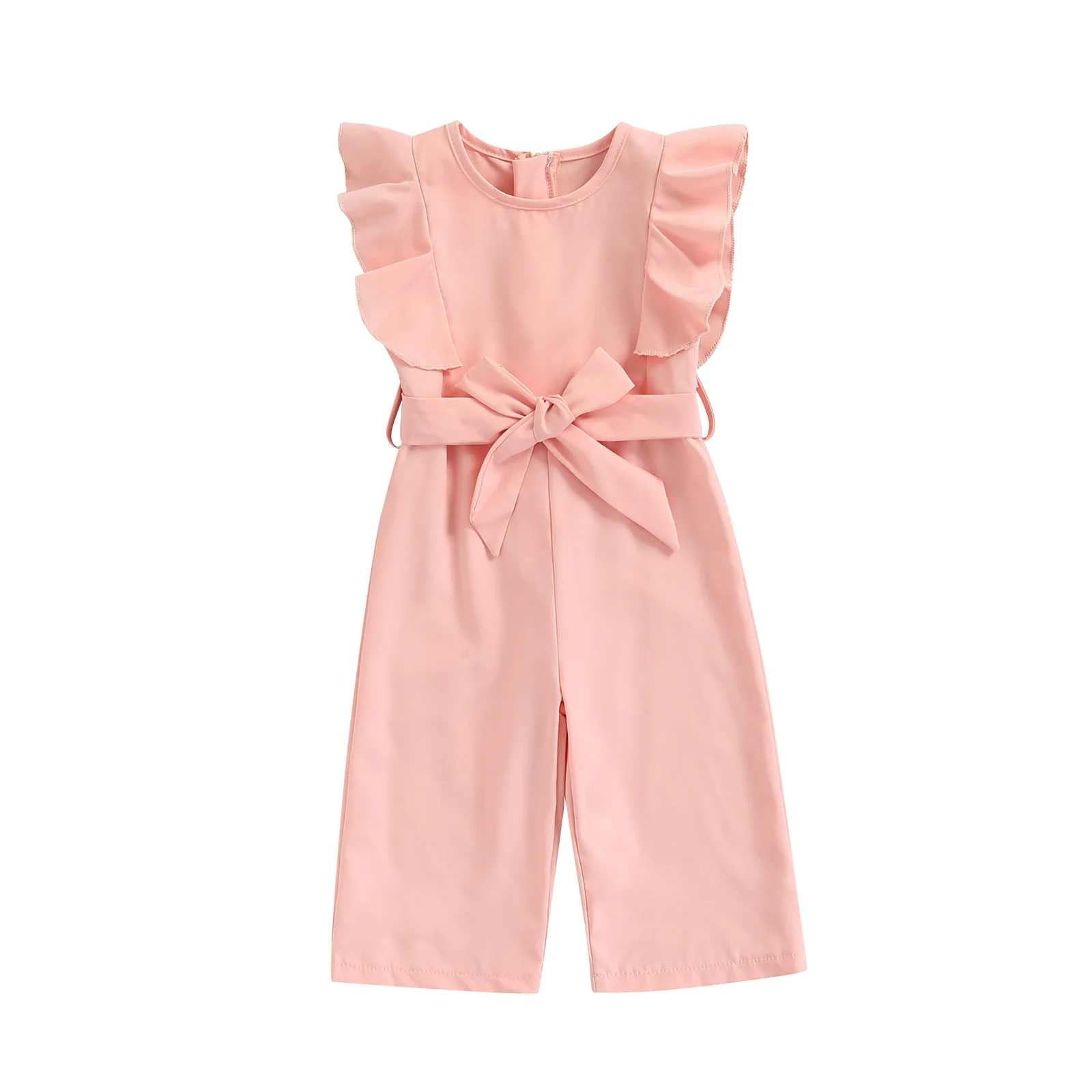 2022-02-12 Lioraitiin 1-6Years Toddler Baby Girl Summer Romper Off Shoulder Solid Pink O-Neck Jumpsuit Casual Clothing 1