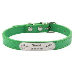 Customized Pink PU Leather Pet ID Collar - Personalized Anti-Lost Dog & Cat Collar - S (27-32cm) (Green)