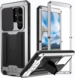 Durable Aluminum 3 - Layer Shockproof Phone Case with Screen and Lens Protection - Galaxy S22plus 5G (Silver(Camera Cover))