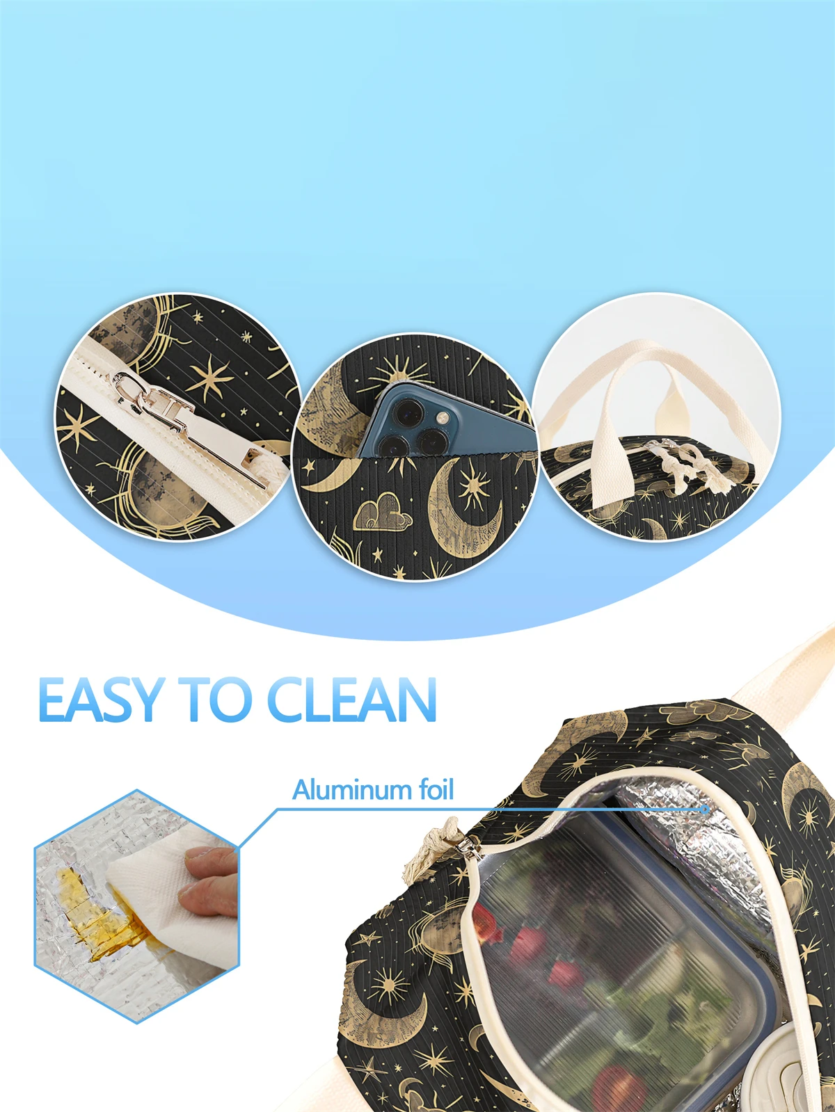 1pc- insulated lunch box bag thickened student portable lunch bag