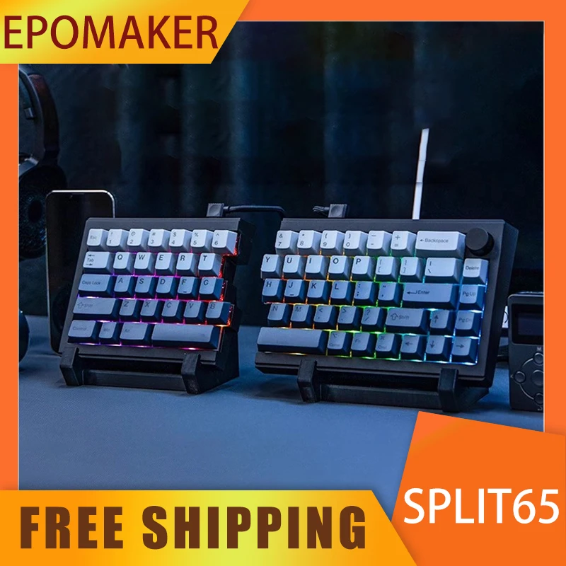 EPOMAKER Split65 기계식 키보드, RGB 핫 스왑 분할 게임용 키보드, 손잡이 포함, QMK/VIA 맞춤형 PC 액세서리 선물, 3 가지 모드