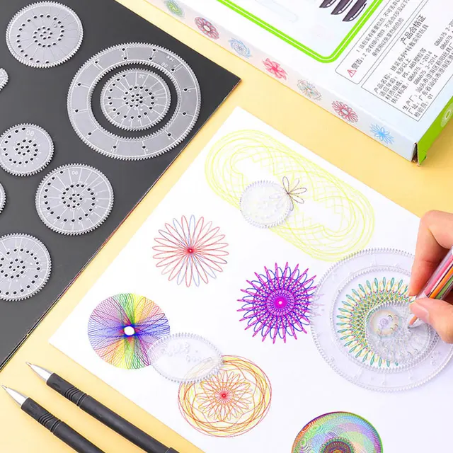 11/22pcs Spirograph Drawing Toys Set Interlocking Gears Wheels Geometric Ruler Drawing Accessories Creative Educational Kids Toy 6