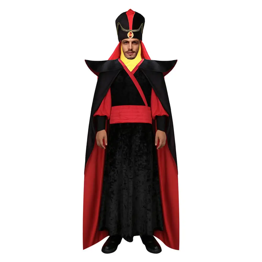 Jafar Men's Costume Movie Aladdin Themagic Lamp Halloween Theme Party Cosplay Outfit Carnival Robe Cape Hood Turban