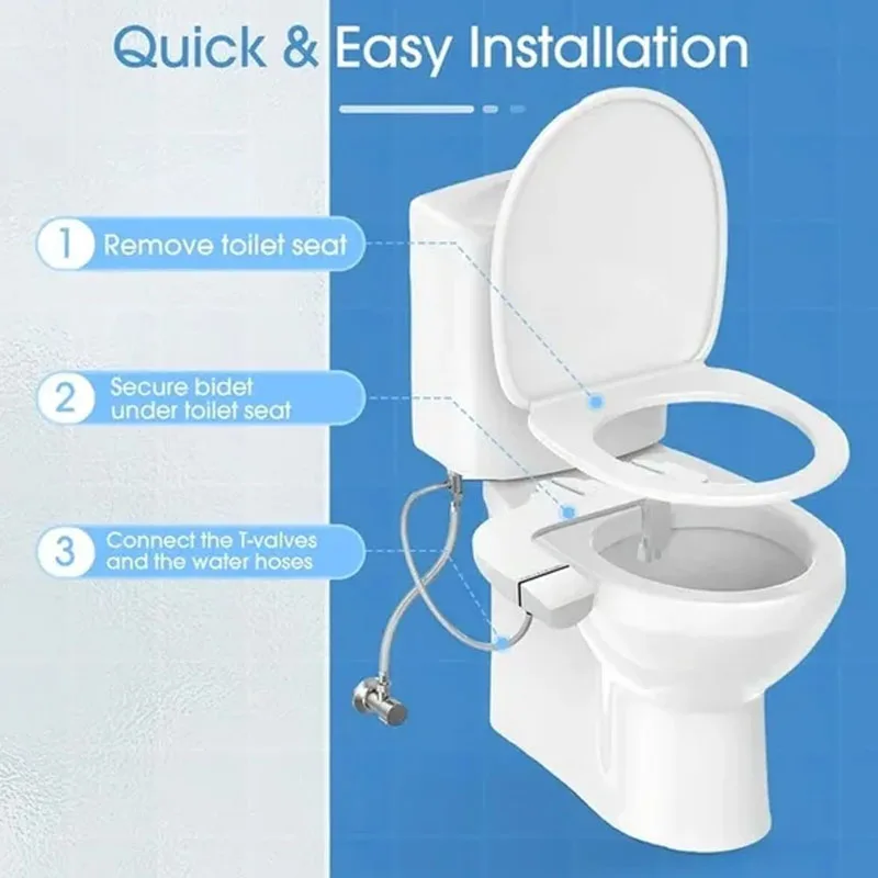 Ultra-Slim Bidet Attachment Toilet Seat Hot Cold Warm Water Dual Nozzle Bidet for Toilet Seat Attachment Sprayer Adjustable