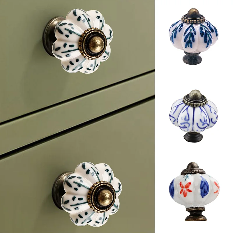 Pumpkin Shape Ceramic Handles Drawer Knobs Single Hole Closet Cupboard Wardrobe Cabinet Door Handles Furniture Hardware Handles