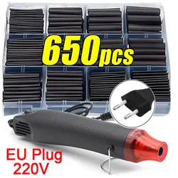 Black Heat Shrink Tube Kit for Electrical Insulation and Protection (650pcs with EU Gun)