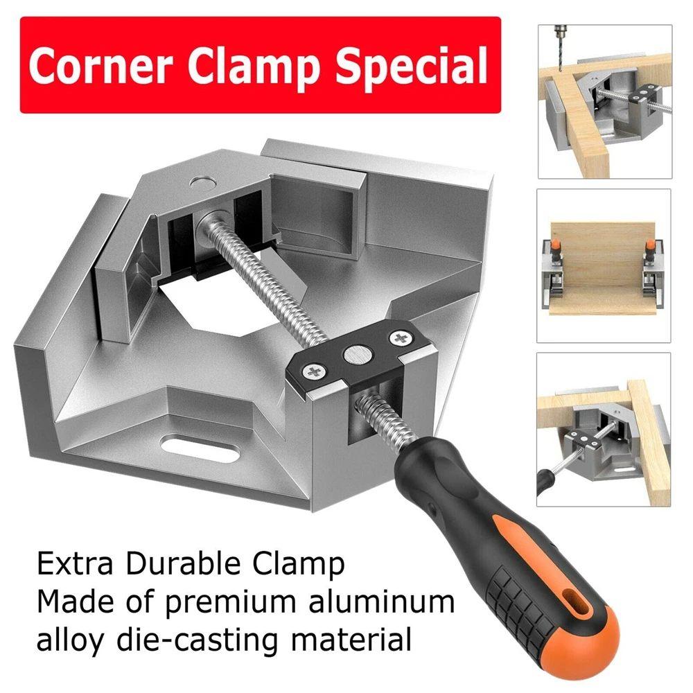 Single Handle 90° Corner Clamp Right Angle Clip Clamp Tools Woodworking Photo Frame Vise Holder with Adjustable Swing Jaw krachtige 15 degree oblique hole locator angle drilling locator clamp kit guide for woodworking hand tools