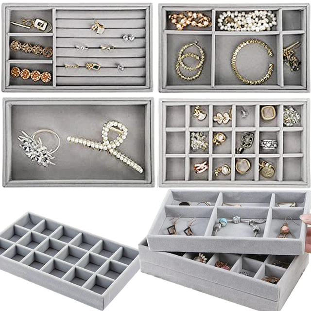 Velvet Jewelry Display Tray Stackable Grid Design Storage Box Portable  Organizer Rings Earrings Rectangular Drawer Storage Plate - Jewelry  Packaging & Display - AliExpress