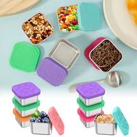 4Pcs 6oz Snack Container Stainless Steel Snack Container Sauce Box with Silicone Lids Leakproof Stackable Food Storage Container 1
