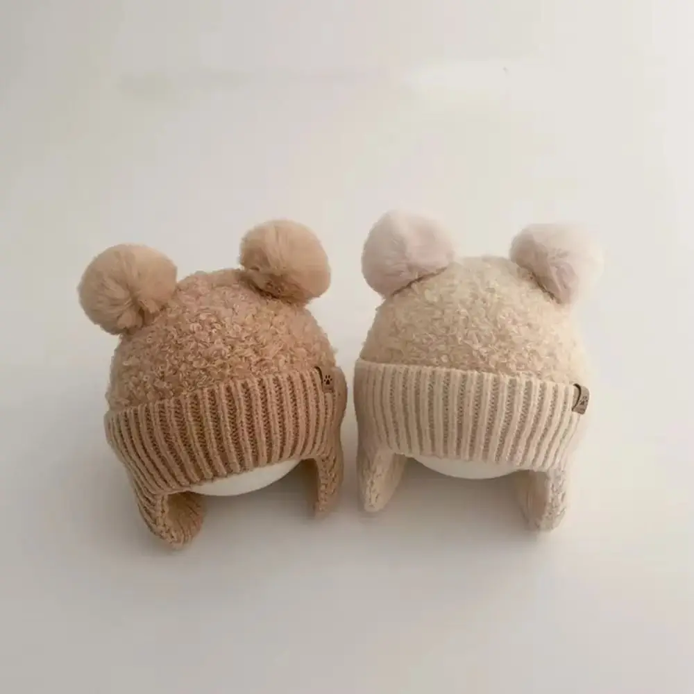 3-24 Months Double Hairball Baby Hat Warm Knitted Knit Cap Wind-proof Thicken Pom Hat Autumn