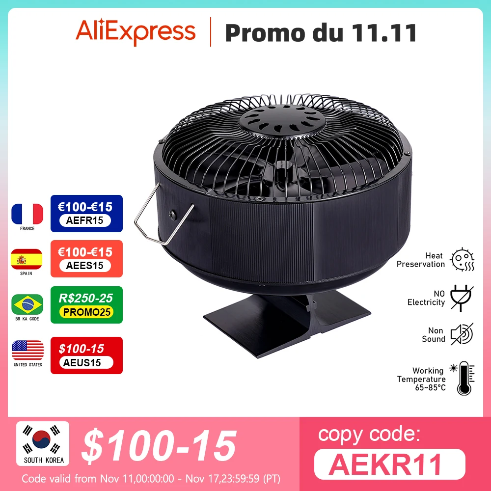 5BladeStoveFanHeatPoweredFreeStandingFireplaceFanFireHeater