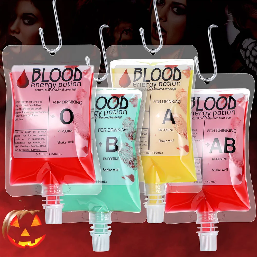 

20 pcs 150ml Reusable Blood Bag for Drinks Halloween Vampire Drink Juice Puree Pouch for Nurse Graduation Party Props Decoration