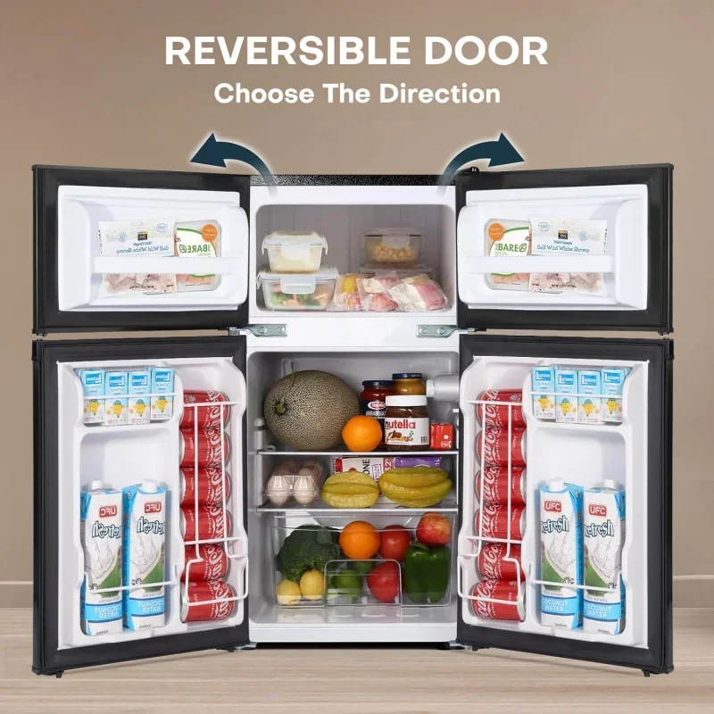 Qwupstreman 3.1 cu. ft mini fridge with freezer,double door mini fridge,adjustable thermostat,energy saving,mini fridge for of 4