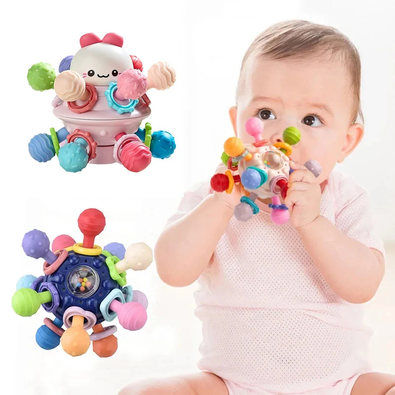 

Baby Toys 0 12 Months Rotating Rattle Silicone Teething Ball Grasp Baby Sensory Development Toys Rattle Teether Ball for Babies