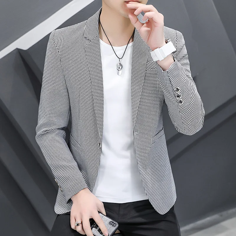 

HOO 2023 мужской осенний тонкий клетчатый Повседневный приталенный Блейзер