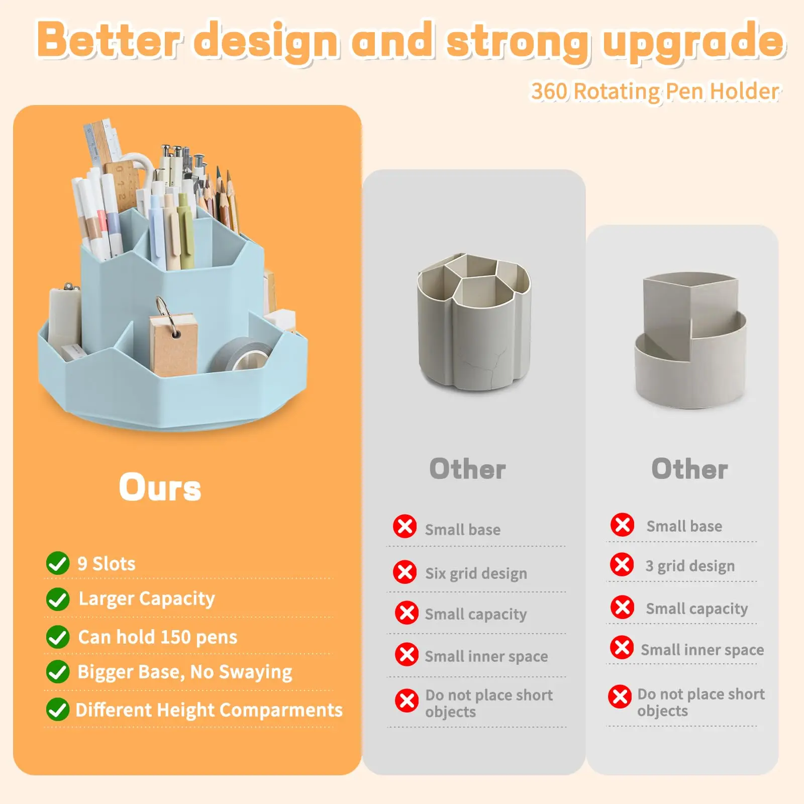 Pencil Pen Holder For Desk 9 Slots 360 Degree Rotating Desk Organizers Desktop Storage Stationery Supplies Organizer Pencil Cup desk organizer storage organizer bag organizer