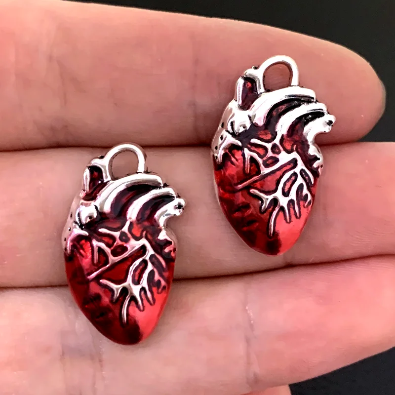 Resin Charms for Jewelry Making 5pcs 25 * 14 mm bio-alloy accessory for the charm of human heart organs in scientific medical anatomy pendant.