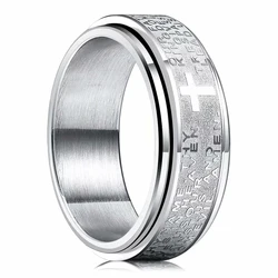 Stainless Steel Christian Cross Spinner Ring - Anxiety Relief Amulet Jewelry - 8 (Silver Color)