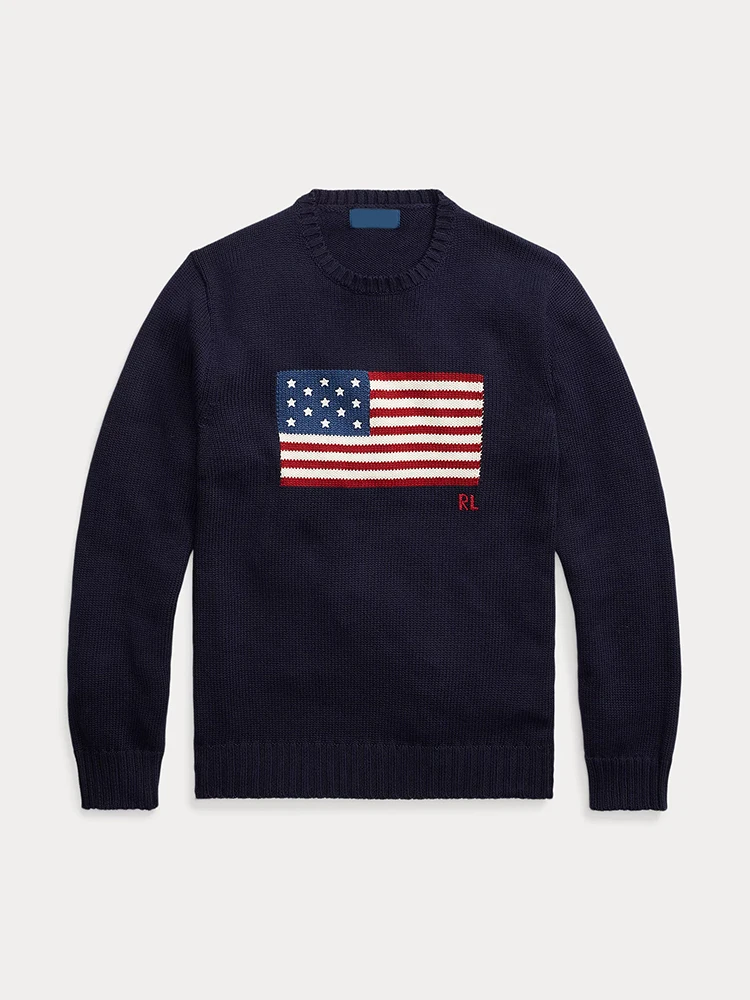 American Flag Sweater Cotton Knitted round Ne Pullover for Men And Women Star Spangled Banner Casual Wear Spring Season