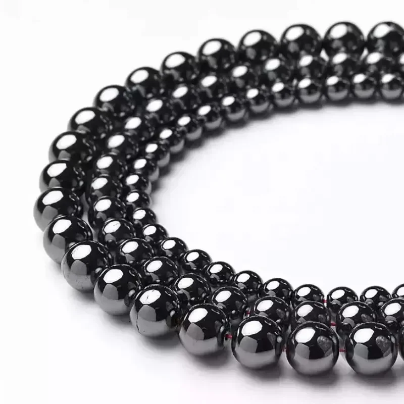 15inch Black Hematite Loose Beads Natural Gemstone Smooth Round  Stone Bead  for Jewelry Making
