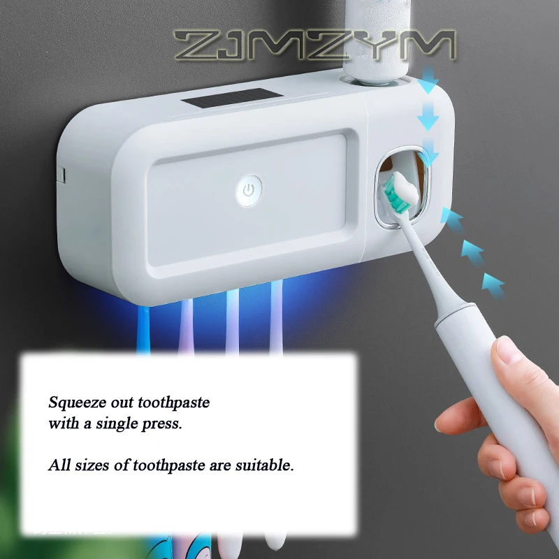 Uv Smart Sterilizing Toothbrush Holder Nail Free Mounting Long-term Standby Automatic Toothpaste Squeezer