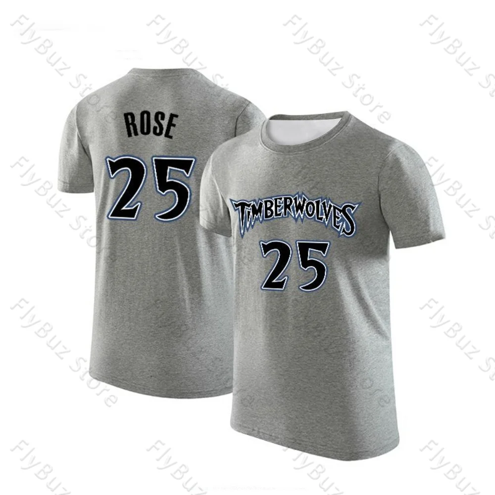 Rose Timberwolves No. 25 Basketball T-Shirt Retro Street Breathable Quick-Drying Training Clothes T-Shirt Children Adult Size