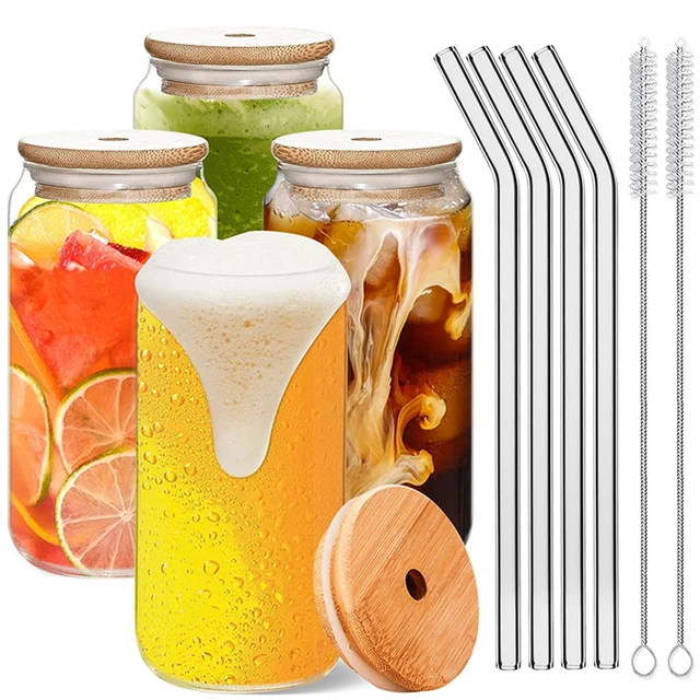 550ml/400ml Glass Cup With Lid and Straw Transparent Bubble Tea Cup Juice  Glass Beer Can Milk Mocha Cups Breakfast Mug Drinkware