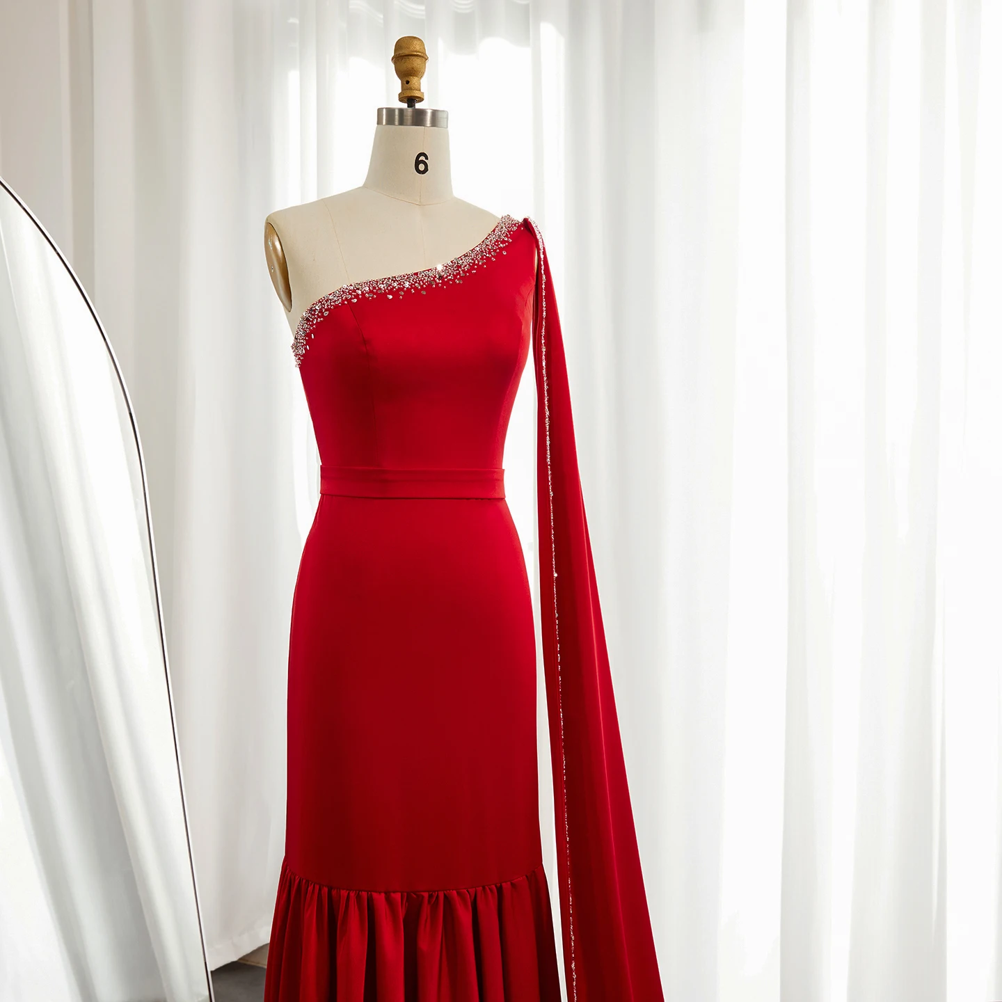 S05be224c59d04d7f92cb0976047d4bf6s Arabic Burgundy One Shoulder Evening Dress with Cape Sleeve Women for Wedding Luxury Dubai Formal Party Gowns Mallzona