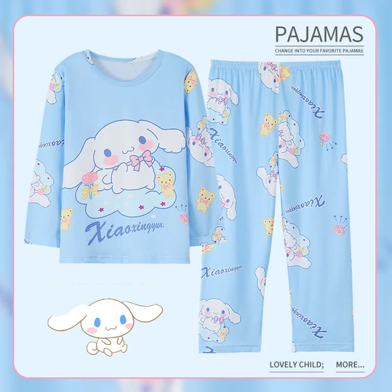 

Kawaii Anime Sanrioed Kids Long Sleeve Pajama Outfit Kuromi Cinnamoroll Boy Girl Cartoon Loungewear Cute Sleepwear Kids Clothes