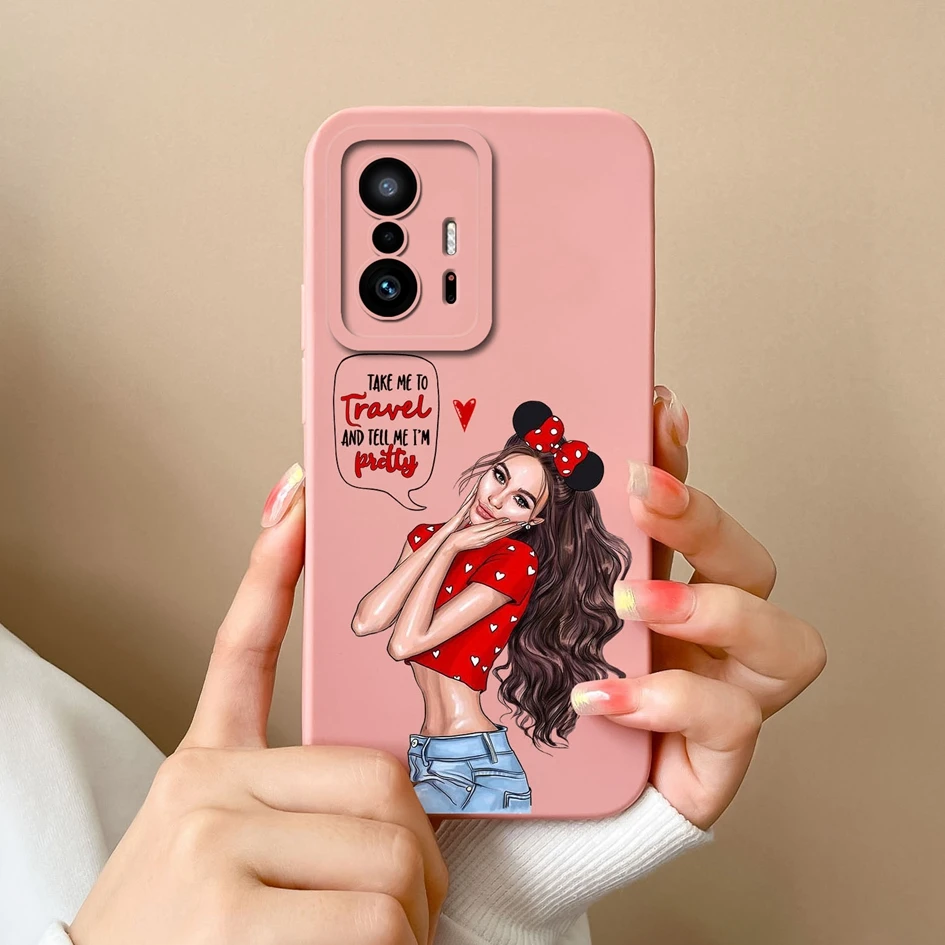 Fashion Design Matte Liquid Silicone Case with Screen Protector for Xiaomi 11T Pro - Sweet Girls Collection