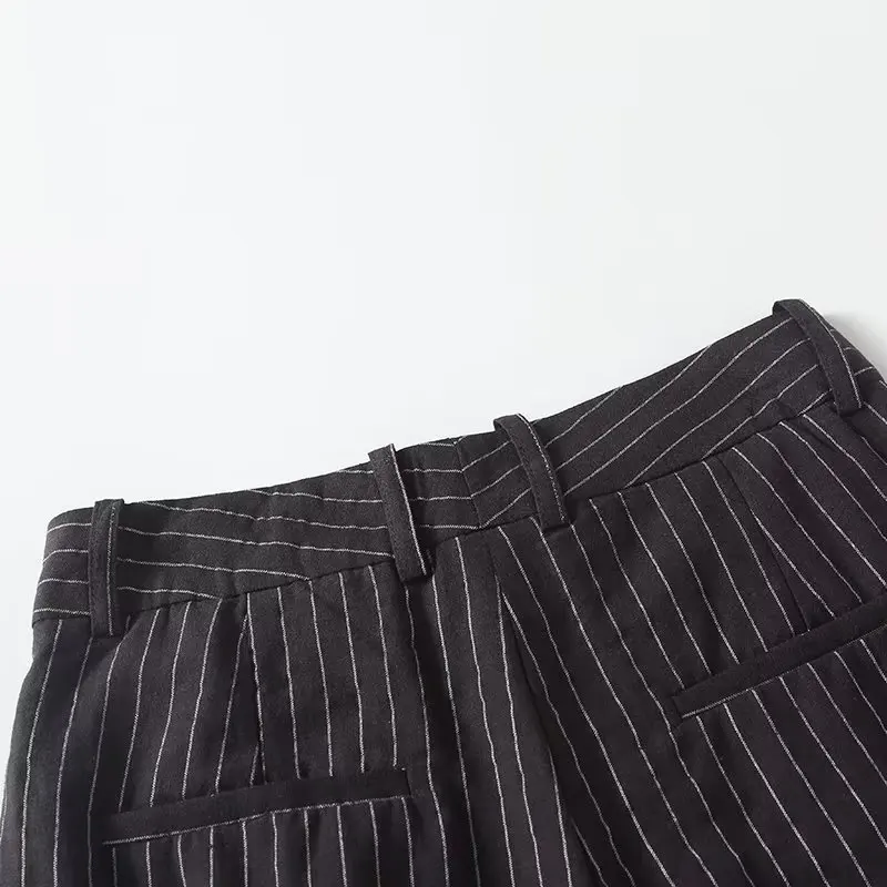 Dave&Di Summer Fashion Ladies New Bermuda Shorts Ladies French Retro Striped High Waist Shorts Women