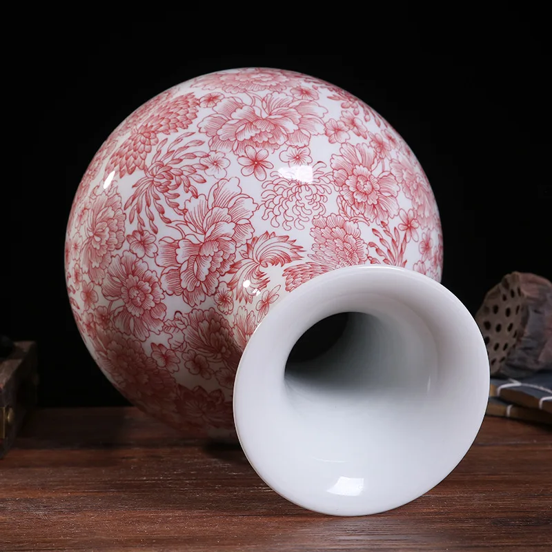 36cm Jingdezhen Half hand-painted Fenshui Glazed Red Ceramic Decorative Vase Home Furnishing Living Room Chinese Home Crafts Orn 2