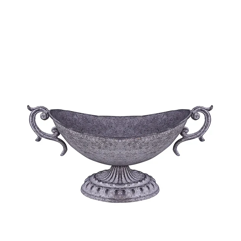 

Ваза для свадьбы гостиной банкета класса салонная винтажная серая бинауральная кованая железная Цветочная кастрюля серая ручка двойной поднос для ушей