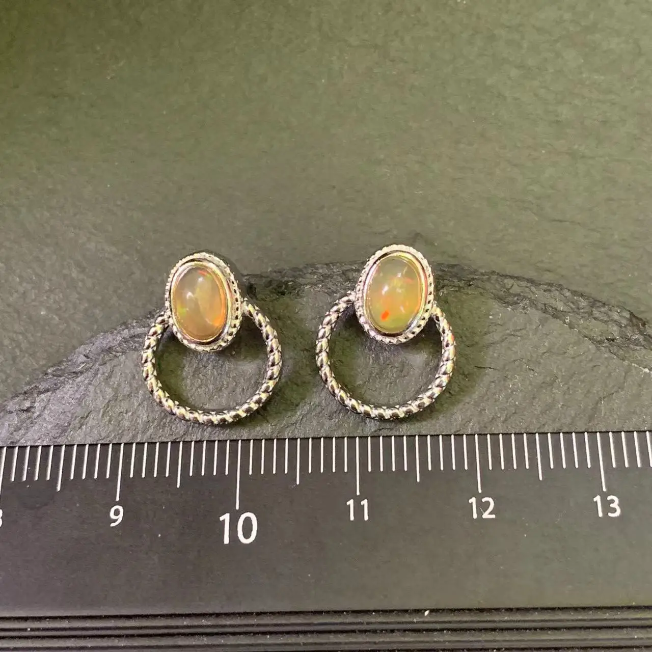 OVAL Vintage Natural Opal Stud Earrings 925 Sterling Silver Femme Gift Jewelry Stone colorful